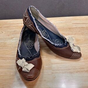 Kenzie “BRUISER” Womens Sz 9 Shoes Slip On Flat Cowboy Leather & Denim